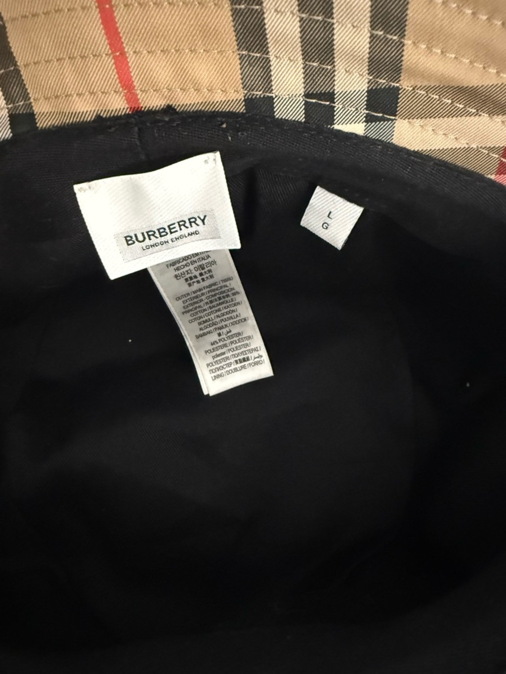 Burberry Classic Check Bucket Hat in Tan, Black & Red - Picture 3 of 3